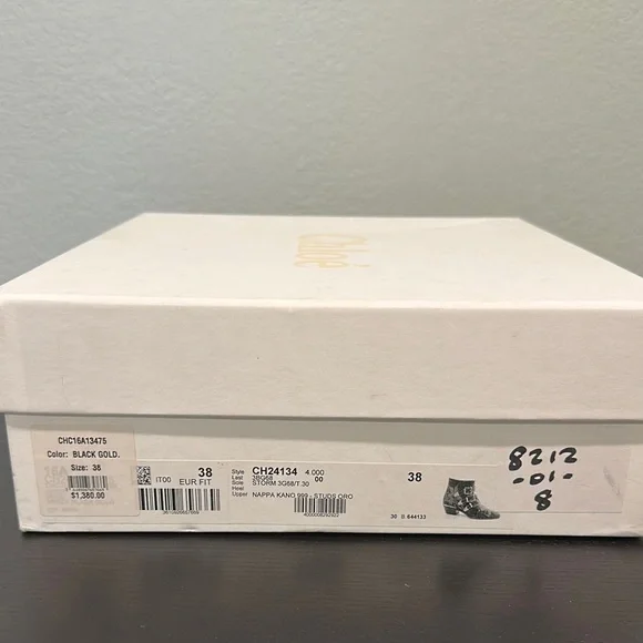 Chloe Susanna Studded Black/Gold Leather Ankle Boots - Size 38 - Picture 6 of 6